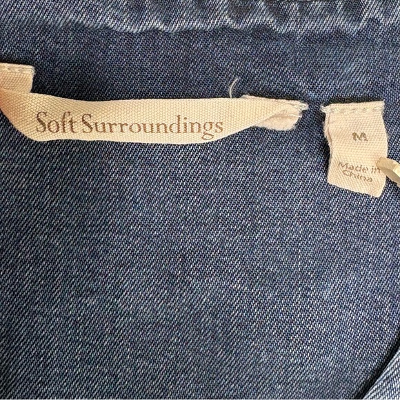 SOFT SURROUNDINGS Chambray Button-Up Blouse Medium V-Neck 3/4 Sleeve Tencel Blue - Picture 11 of 11
